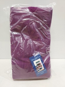 36 X BRAND NEW MUSBURY FABRICS TOWELS IN GRAPE SIZE 70 X 127 IN 2 BOXES