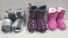 9 X BRAND NEW MIXED SLIPPERS CONTAINING 4 DUNLOP BLACK AND WHITE CHEQUERED SLIPPER BOOTS IN SIZE UK 12 - 3 WOMENS SLIPPER BOOTS IN PINK POLKADOTS IN SIZE UK 7/8 - 2 DUNLOP MENS BLACK AND WHITE SLIPPER BOOTS IN RED/ WHITE / BLACK IN SIZE UK 12 IN ONE BOX