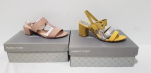 5 X BRAND NEW MIXED MARCO TOZZI SHOE LOT CONTAINING 4 SUEDE SANDALS IN LIME SIZES INCLUDE 3 IN SIZE EU 38 - 1 IN EU SIZE 36 - DOUBLE STRAP SANDAL IN NUDE SIZE EU 38