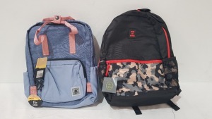 10 X BRAND NEW MIXED BACKPACK LOT CONTAINING 8 DEMIX NOW OR NEVER BACKPACKS IN BLACK AND ARMY PRINT - 2 TERMIT BACKPACKS IN BLUE AND PINK