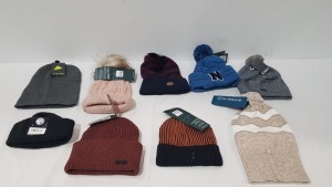 40 X BRAND NEW MIXED WOOLY HAT LOT CONTAINING TERMIT HAT IN BROWN - DEMIX GREY WOOLY HAT - BEANIE HAT IN GREY - DEMIX BOBBLE HAT IN BLUE ETC IN ONE FULL TRAY - TRAY NOT INCLUDED