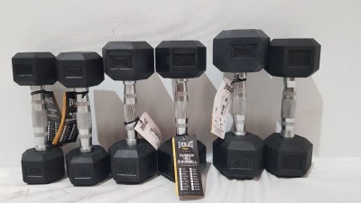 21 X BRAND NEW EVERLAST DUMBBELLS IN PAIRS WEIGHTS INCLUDE 5KG, 4KG, 3KG, 2KG