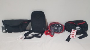 20 X BRAND NEW MIXED WAIST BAGS CONTAINING KAPPA WASITBAGS IN RED AND BLACK - DEMIX WAISTBAG IN RED AND BLACK - PUMA WAISTBAG IN BLACK - SURFANIC WAIST BAG IN RED AND BLACK - TATONKA WAIST BAG IN GREY - ELLESSE WAIST BAG IN NAVY- IN ONE TRAY - TRAY NOT I