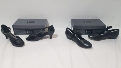 15 X BRAND NEW TAPPERS AND POINTERS BLACK DANCE TAP SHOES AND HEELED SHOES IN BLACK IN SIZES 6-7-8