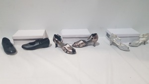 15 X BRAND NEW BALLROOM COLLECTION MIXED SHOE LOT TO INCLUDE CHLOE 2.5INCH SLIM HEELS IN SILVER - TAPPERS AND POINTERS BLACK DANCE TAP SHOES ALL IN VARIOUS SIZES