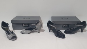 15 X BRAND NEW TAPPERS AND POINTERS BLACK AND SILVER HEELED SHOES IN SIZES 2- 2.5 - 3