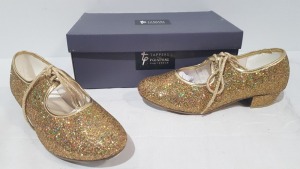 14 X BRAND NEW TAPPERS AND POINTERS GOLD DANCE TAP SHOES IN SIZE 4