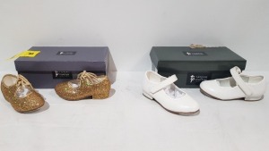 14 X BRAND NEW TAPPERS AND POINTERS GOLD AND WHITE KIDS TAP DANCE SHOES IN SIZES 5-6-7-9