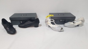 15 X BRAND NEW TAPPERS AND POINTERS BLACK LEATHER DANCE SHOES - SILVER GLITTER HEELED DANCE SHOES IN SIZES 3-4