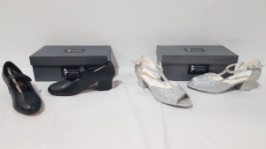 15 X BRAND NEW TAPPERS AND POINTERS BLACK LEATHER AND CANVAS DANCE SHOES AND SILVER GLITTER HEELED SHOES IN VARIOUS SIZES