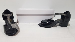 14 X BRAND NEW BALLROOM COLLECTION OLIVIA DUO T BAR CUBAN HEEL DANCE SHOES IN BLACK AND SILVER SIZE 11-12