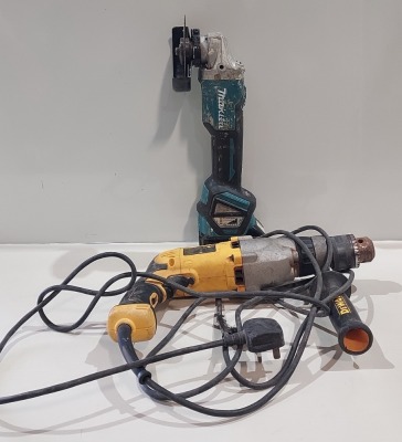 2 PIECE MIXED TOOL LOT CONTAINING 1 X MAKITA ANGLE GRINDER ( DGA463 ) WITH BATTERY - NO CHARGER 1 X DEWALT HAMMER DRILL ( D21570 )