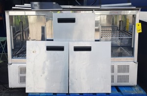 1 X USED STAINLESS STEEL POLAR G SERIES SALADETTE COUNTER FRIDGE 368 LITRE CAPACITY - MODEL - G607 - SIZE - 88.5X137X70CM - PLEASE NOTE 2 DOORS AND SLIDING TOP BROKEN