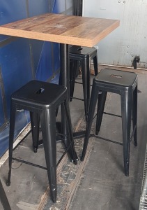 WOODEN BAR TABLE & 3 HIGH BAR STOOLS (BLACK)