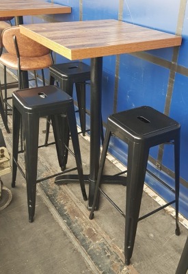 WOODEN BAR TABLE & 3 HIGH BAR STOOLS (BLACK)