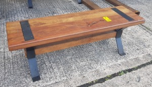 2 X WOODEN & METAL 3 SEATER BENCHES