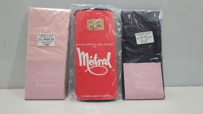 120 X BRAND NEW MIXED DANCING TIGHTS LOT CONTAINING DENIER TIGHTS SIZE ADULTS IN PINK - 48 X DENIER TIGHTS IN BLACK SIZES INCLUDE 11-13 YEARS - 8-10 YEARS- 3-5 YEARS - MISTRAL GIRLS TIGHTS TO FIT AGES 9-12 IN BLACK