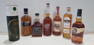 7 X BRAND NEW MIXED ALCOHOL LOT CONTAINING JACK DANIEL SINGLE BARREL SELECT TENNESSE WHISKEY 70CL 45% - HIGHLAND PARK VIKING WHISKEY 12 YEAR OLD SINGLE MALT SCOTCH WHISKEY 70CL 40% VOLUME - 1 SAZERAC RYE STRAIGHT RYE WHSKEY 45% VOLUME 70CL - 1 GREEN SPOT 