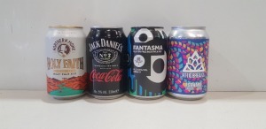 73 X BRAND NEW MIXED DRINKS LOT CONTAINING 34 FANTASMA GLUTEN FREE INDIA PALE ALE 6.5% 330ML - 23 HOLY FAITH ALCOHOL FREE HAZY PALE ALE - 4 ATTICBREW LAGER 4.2% - 12 JACK DANIELS AND COCA COLA 5% IN TWO TRAYS TRAYS NOT INCLUDED