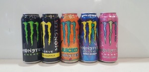 48 X BRAND NEW MIXED MONSTER ENERGY DRINK LOT CONTAINING 23 WHITE PINEAPPLE FLAVOUR - 9 ORIGINAL MONSTER ENERGY - 7 ULTRA ROSA - 6 LEWIS HAMILTON MONSTER ENERGY - 1 ULTRA GOLD FLAVOUR - 1 BAD APPLE FLAVOUR - 1 KHAOTIC TROPICAL ORANGE - ALL 500 ML - IN ON