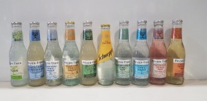 129 X BRAND NEW MIXED DRINKS LOT CONTAINING 13 FEVERTREE PREMIUM GINGER ALE - 19 FEVRTREE AROMATIC TONIC WATER - 7 SCHWEPPES INDIAN TONIC WATER - 5 FEVERTREE MEDITERRANEAN TONIC WATER - 38 FEVERTREE MEXICAN LIME SODA - 15 FEVERTREE PREMIUM INDIAN TONIC WA