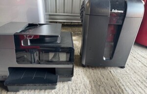 1 X HP PRINTER CN4444B411K PLUS 1 X FELLOWES PAPER SHREDDER 73CL *** NOTE: ASSETS LOCATED IN CROYDON. WILL NEED COLLECTING IN PERSON BY 20TH SEPTEMBER 2024 TO AVOID STORAGE CHARGES ***