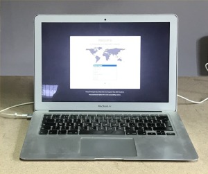 APPLE 13 INCH A1466 EMC 2559 MACBOOK WITH INTEL I5-3427U CPU, 4GB RAM, 120GB STORAGE, MACOS CATALINA, FAULTY BATTERY - NO POWER LEAD