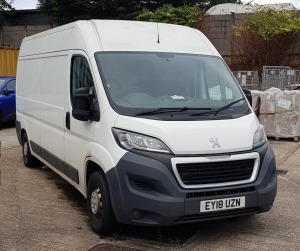 WHITE PEUGEOT BOXER 335 L3H2 BLUE H DIESEL PANEL VAN 1997CC FIRST REGISTERED 16/5/2018 REG:EY18UZN LAST MOT WAS AT 185,317 MILES MOT EXPIRED 27/7/2024 NO KEY (SOLD WITH ANY CONTENTS INSIDE) NO V5