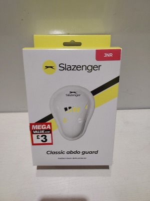 120 X BRAND NEW SLAZENGER JNR PADDED CLASSIC ABDO GUARDS IN WHITE- MOULDED SHELL WITH PADDED EDGE - IN 3 BOXES