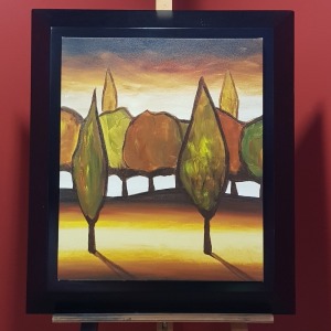 HY EVANS OIL PAINTING ON CANVAS NAIVE LANDSCAPE WITH TREES SIGNED VERSO 60CM X 50CM