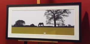 ARTEOOM COLOURED LITHOGRAPH LANDSCAPE WITH HORSE LABELLED VERSO 33CM X 88CM