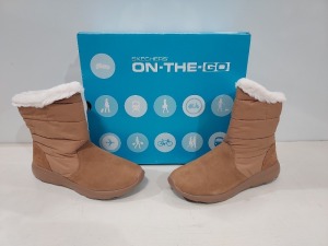 11 X BRAND NEW WOMEN'S SKECHERS ON - THE - GO CITY 2 WINTER BOOTS IN BROWN / WHITE ALL IN SIZE UK 5