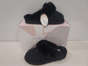 12 X BRAND NEW IVORY CASTLE LADIES FLUFFY SLIPPERS IN BLACK ALL IN SIZE 5 / 38 IN ONE BOX