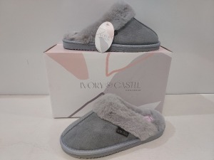 12 X BRAND NEW IVORY CASTLE LADIES FLUFFY SLIPPERS IN GREY ALL IN SIZE 5 / 38 IN ONE BOX