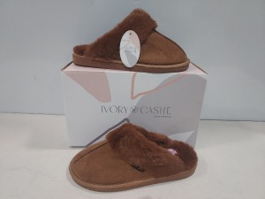 12 X BRAND NEW IVORY CASTLE LADIES FLUFFY SLIPPERS ALL IN STYLE NAME EVE IN COLOUR CAMEL ALL IN SIZE 6 / 39 IN ONE BOX