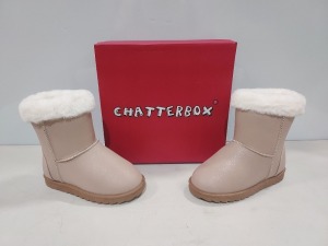 10 X BRAND NEW CHATTERBOX WINTER BOOTS IN GLITTER BEIGE IN SIZE 12UK / EU30 IN ONE BOX