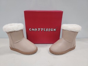 10 X BRAND NEW CHATTERBOX WINTER BOOTS IN GLITTER BEIGE IN SIZE 12UK / EU30 IN ONE BOX