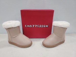 10 X BRAND NEW CHATTERBOX WINTER BOOTS IN GLITTER BEIGE IN SIZE 12UK / EU30 IN ONE BOX