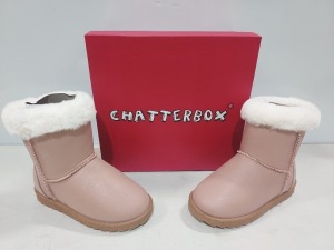 10 X BRAND NEW CHATTERBOX WINTER BOOTS IN GLITTER DUSTY PINK IN SIZE 8UK / EU26 IN ONE BOX