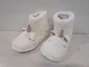 10 X BRAND NEW ADULTS SLIPPER UNICORN BOOTS STYLE NAME LOTTIE IN CREAM IN SIZE XL UK 4/5 IN ONE BOX