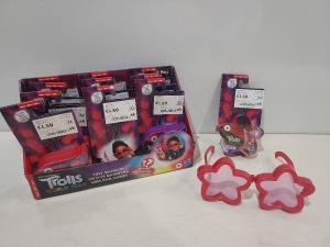 720 X BRAND NEW DREAMWORKS TROLLS KIDS STAR SHAPE GLASSES WITH TINY DANCERS FOR YOUR FINGERS - IN 60 BOXES OF 12