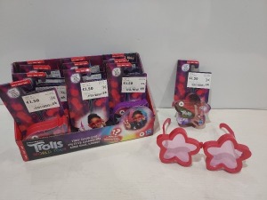 720 X BRAND NEW DREAMWORKS TROLLS KIDS STAR SHAPE GLASSES WITH TINY DANCERS FOR YOUR FINGERS - IN 60 BOXES OF 12