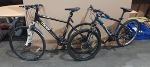 2 PIECE MIXED BIKE CONTAINING 1 X BOARDMAN MX RACE BIKE - 20 INCH FRAME - 27 GEARS - BRAKE DISC FRONT AND BACK 1 X B-TWIN ROCK RIDER 250 - 20 INCH FRAME - 24 GEARS - BRAKE DOSC FRONT AND BACK