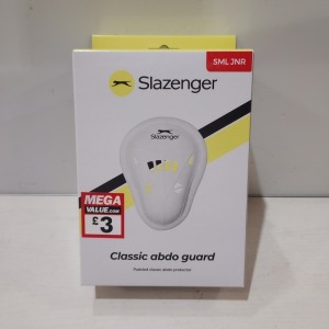 120 X BRAND NEW SLAZENGER SML JNR PADDED CLASSIC ABDO GUARDS IN WHITE- MOULDED SHELL WITH PADDED EDGE - IN 3 BOXES