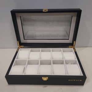 60 X BRAND NEW HOWICK BLACK WITH CLEAR LID - 10 SLOT WATCH BOX - 10 BOXES