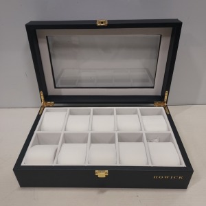 60 X BRAND NEW HOWICK BLACK WITH CLEAR LID - 10 SLOT WATCH BOX - 10 BOXES