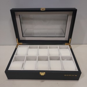 60 X BRAND NEW HOWICK BLACK WITH CLEAR LID - 10 SLOT WATCH BOX - 10 BOXES