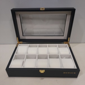 60 X BRAND NEW HOWICK BLACK WITH CLEAR LID - 10 SLOT WATCH BOX - 10 BOXES