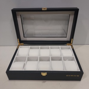 60 X BRAND NEW HOWICK BLACK WITH CLEAR LID - 10 SLOT WATCH BOX - 10 BOXES