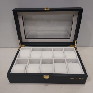 60 X BRAND NEW HOWICK BLACK WITH CLEAR LID - 10 SLOT WATCH BOX - 10 BOXES